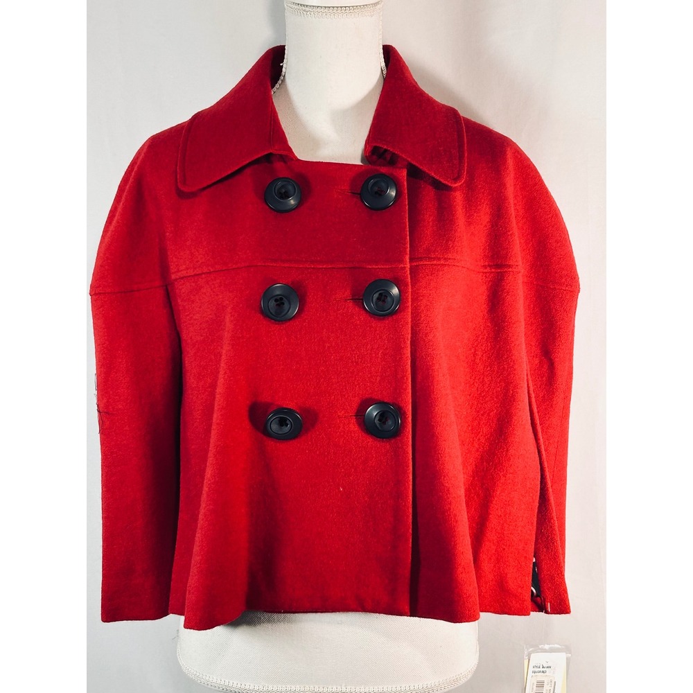 Maestro Red Wool Blend Double Breasted Cape Coat Jacket‎ NWT